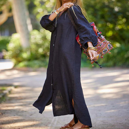 🔥2024 HOT SALE🔥🌸Women’s Minimalist Cotton Linen V-neck Long Dress