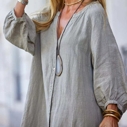 🔥2024 HOT SALE🔥🌸Women’s Minimalist Cotton Linen V-neck Long Dress