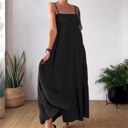 🔥2024 HOT SALE🔥Solid Color Pleated Breathable Spaghetti Strap Dress