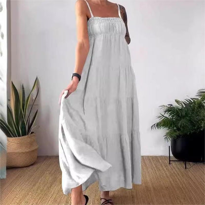 🔥2024 HOT SALE🔥Solid Color Pleated Breathable Spaghetti Strap Dress