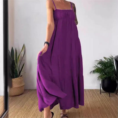 🔥2024 HOT SALE🔥Solid Color Pleated Breathable Spaghetti Strap Dress