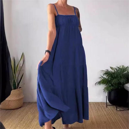🔥2024 HOT SALE🔥Solid Color Pleated Breathable Spaghetti Strap Dress