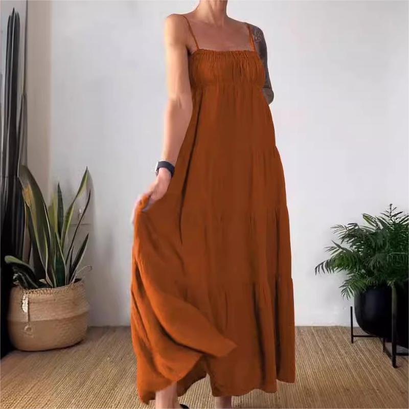 🔥2024 HOT SALE🔥Solid Color Pleated Breathable Spaghetti Strap Dress