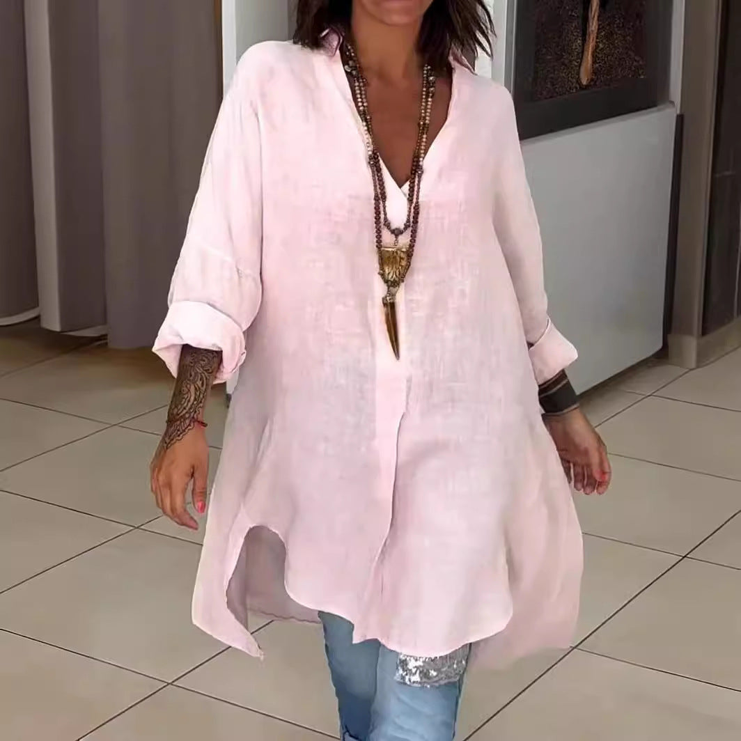 🌷Limited Time 50% OFF💞Summer Cotton Linen V-Neck Casual Shirt