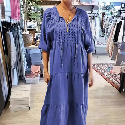 🌷Limited Time 58% OFF💞Women’s Tiered V-Neck Solid Half-Sleeve Long Dress