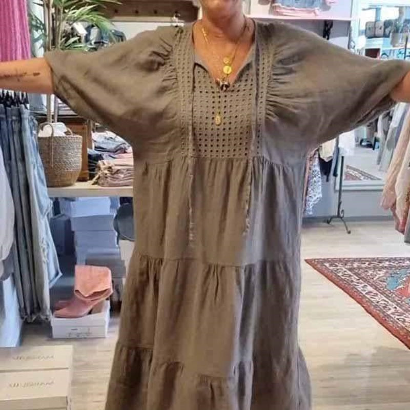 🌷Limited Time 58% OFF💞Women’s Tiered V-Neck Solid Half-Sleeve Long Dress