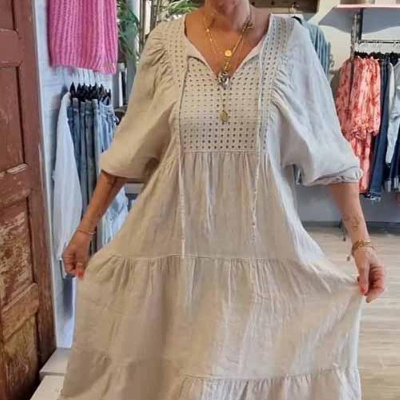 🌷Limited Time 58% OFF💞Women’s Tiered V-Neck Solid Half-Sleeve Long Dress