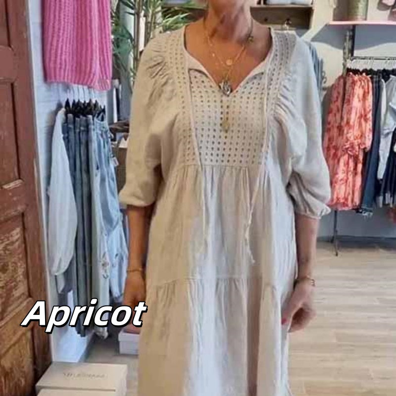 🌷Limited Time 58% OFF💞Women’s Tiered V-Neck Solid Half-Sleeve Long Dress