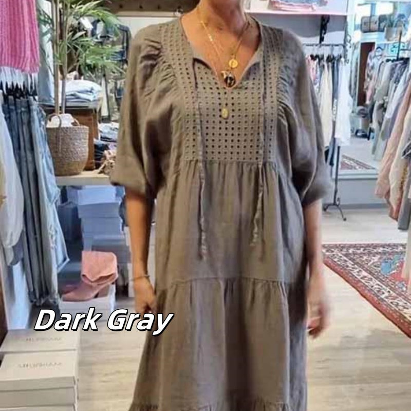 🌷Limited Time 58% OFF💞Women’s Tiered V-Neck Solid Half-Sleeve Long Dress