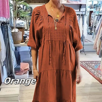 🌷Limited Time 58% OFF💞Women’s Tiered V-Neck Solid Half-Sleeve Long Dress
