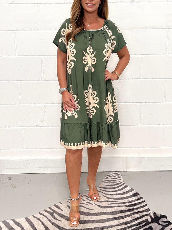 🌷Limited Time 43% OFF💞Geometric Pattern Multi Print Square Neck Dress🌸