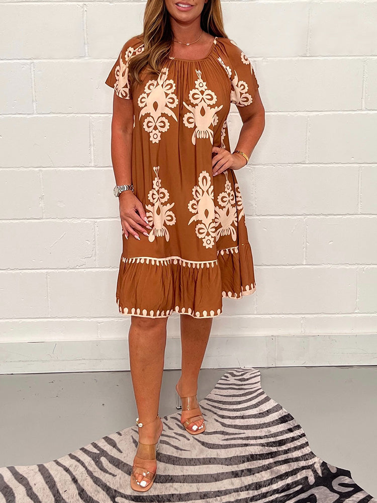 🌷Limited Time 43% OFF💞Geometric Pattern Multi Print Square Neck Dress🌸