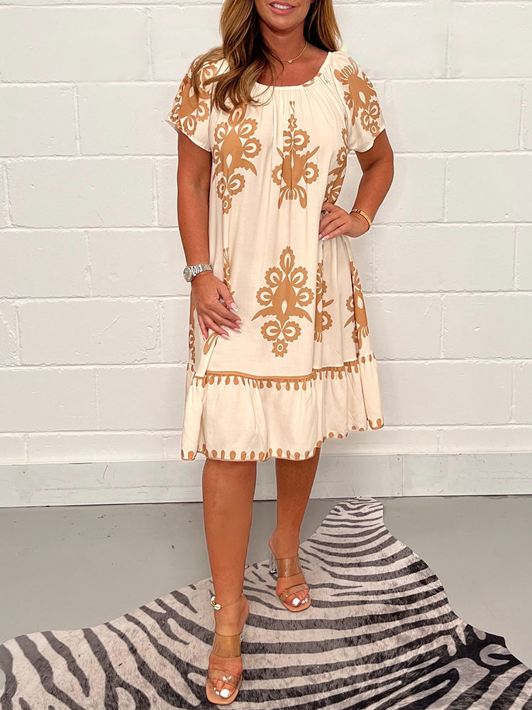 🌷Limited Time 43% OFF💞Geometric Pattern Multi Print Square Neck Dress🌸
