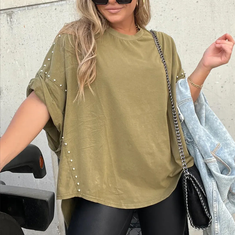 🔥HOT SALE🔥--Three-Quarter Sleeve T-Shirt, Decorated with Rivets
