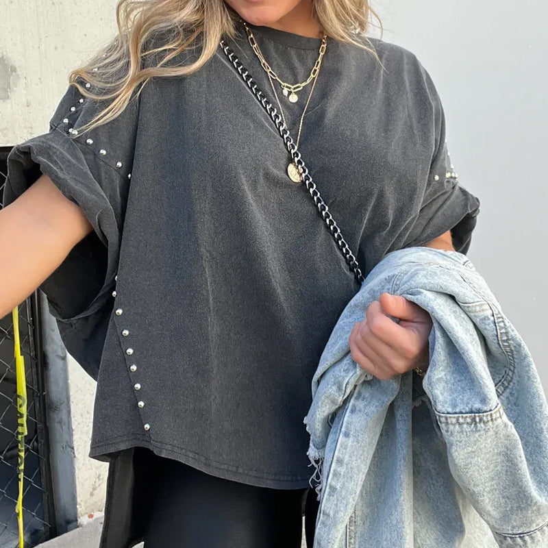 🔥HOT SALE🔥--Three-Quarter Sleeve T-Shirt, Decorated with Rivets