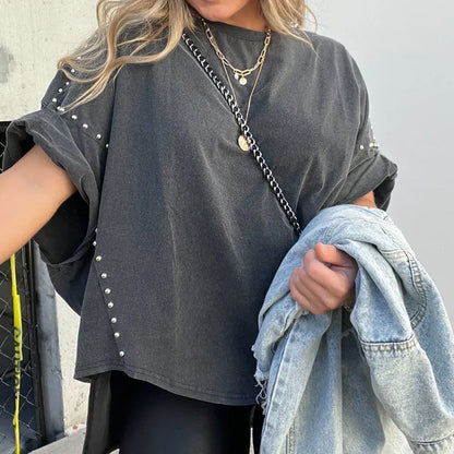 🔥HOT SALE🔥--Three-Quarter Sleeve T-Shirt, Decorated with Rivets