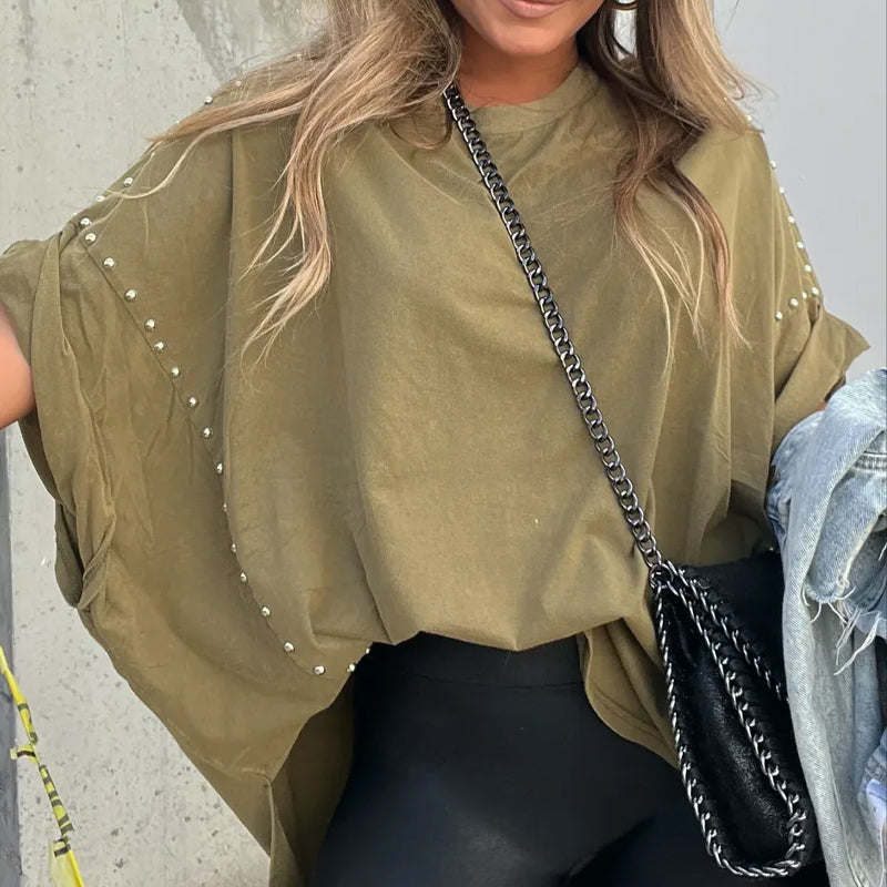 🔥HOT SALE🔥--Three-Quarter Sleeve T-Shirt, Decorated with Rivets