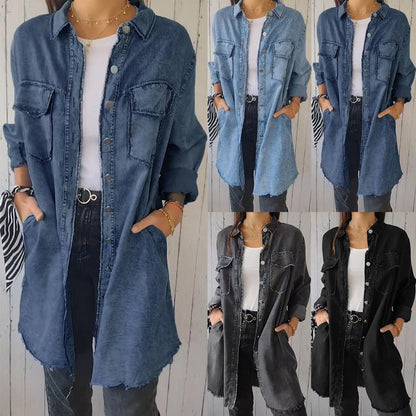 🌷Limited Time 33 OFF💞Women’s Faux Denim Comfortable Lapel Coat Shirt