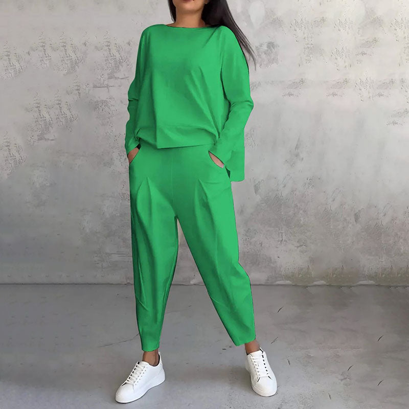 🌷Limited time sale💞 Round-Neck Long-Sleeved Top ＆ Pants 2-Piece Set