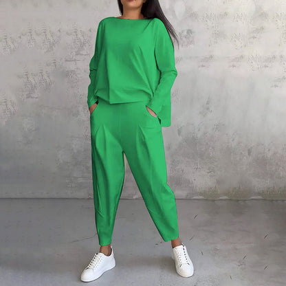 🌷Limited time sale💞 Round-Neck Long-Sleeved Top ＆ Pants 2-Piece Set