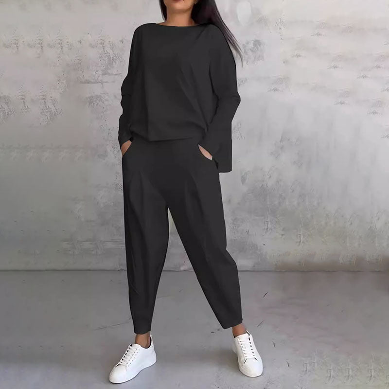 🌷Limited time sale💞 Round-Neck Long-Sleeved Top ＆ Pants 2-Piece Set