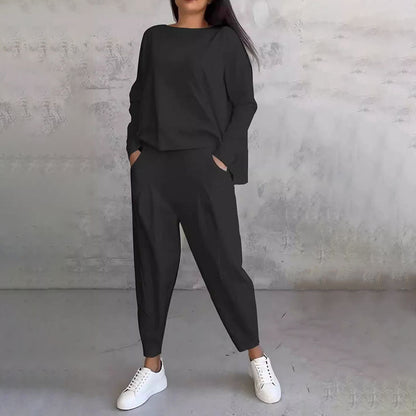 🌷Limited time sale💞 Round-Neck Long-Sleeved Top ＆ Pants 2-Piece Set