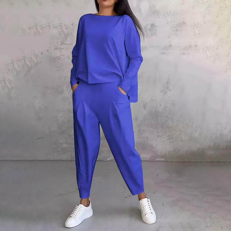 🌷Limited time sale💞 Round-Neck Long-Sleeved Top ＆ Pants 2-Piece Set