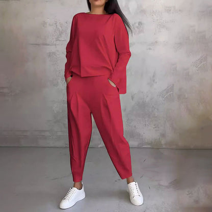 🌷Limited time sale💞 Round-Neck Long-Sleeved Top ＆ Pants 2-Piece Set
