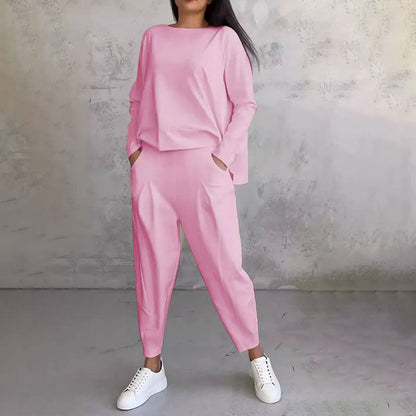 🌷Limited time sale💞 Round-Neck Long-Sleeved Top ＆ Pants 2-Piece Set