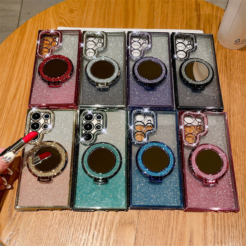 Gradiënt glitter magnetische telefoonhoesje met spiegel voor Samsung S24/23/22