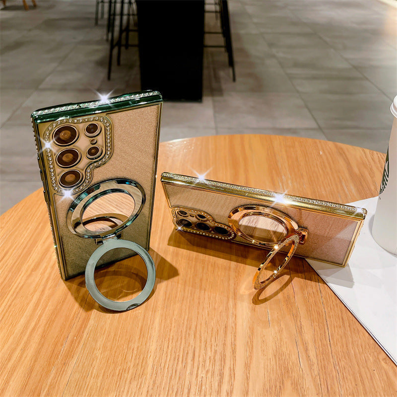 Gradiënt glitter magnetische telefoonhoesje met spiegel voor Samsung S24/23/22