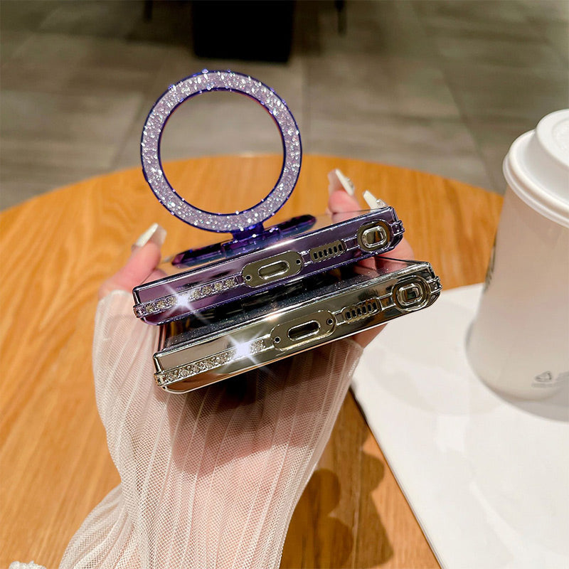 Gradiënt glitter magnetische telefoonhoesje met spiegel voor Samsung S24/23/22