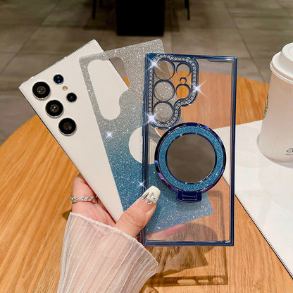 Gradiënt glitter magnetische telefoonhoesje met spiegel voor Samsung S24/23/22