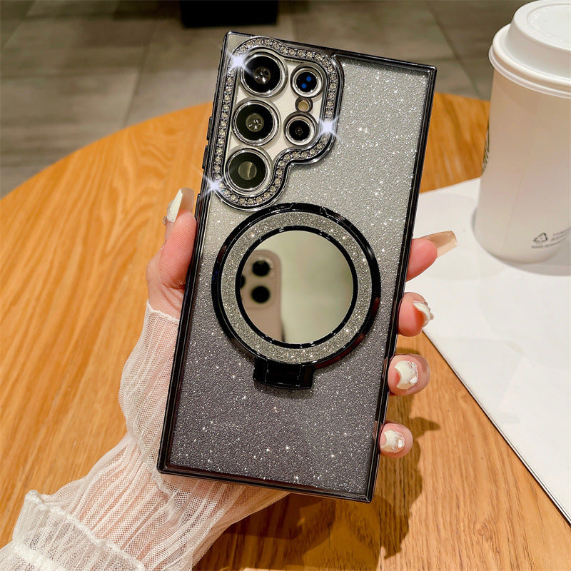 Gradiënt glitter magnetische telefoonhoesje met spiegel voor Samsung S24/23/22