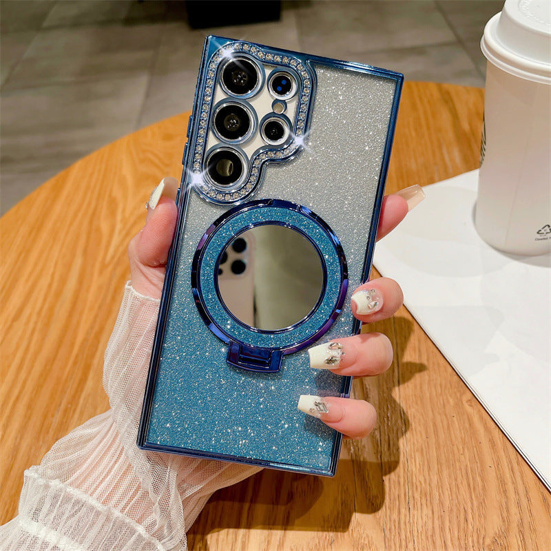 Gradiënt glitter magnetische telefoonhoesje met spiegel voor Samsung S24/23/22