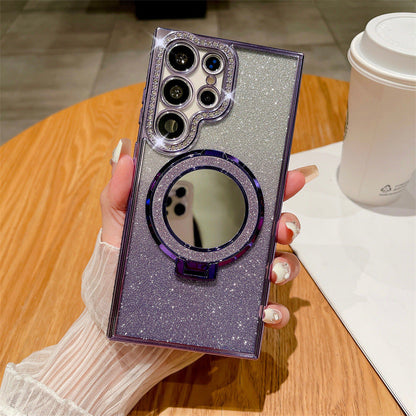 Gradiënt glitter magnetische telefoonhoesje met spiegel voor Samsung S24/23/22