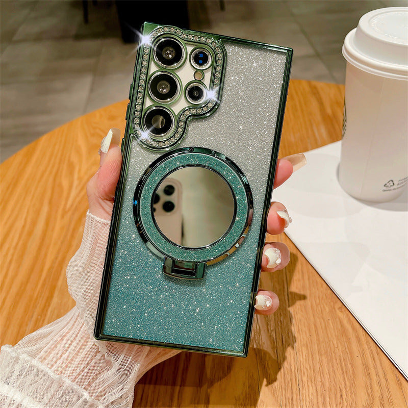 Gradiënt glitter magnetische telefoonhoesje met spiegel voor Samsung S24/23/22