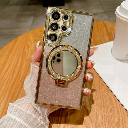 Gradiënt glitter magnetische telefoonhoesje met spiegel voor Samsung S24/23/22