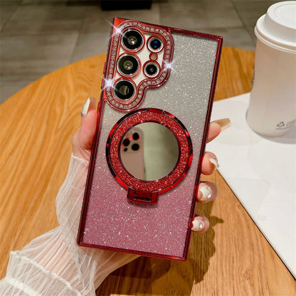 Gradiënt glitter magnetische telefoonhoesje met spiegel voor Samsung S24/23/22