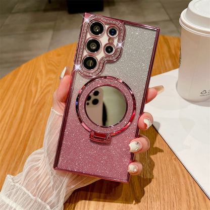 Gradiënt glitter magnetische telefoonhoesje met spiegel voor Samsung S24/23/22