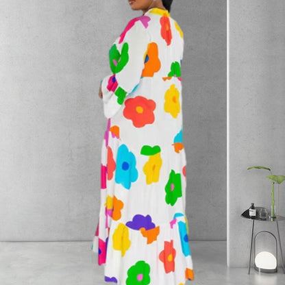 🌸Flower skirt-57% OFF🌸Retro Loose Long-Sleeved Pleated Long Dress
