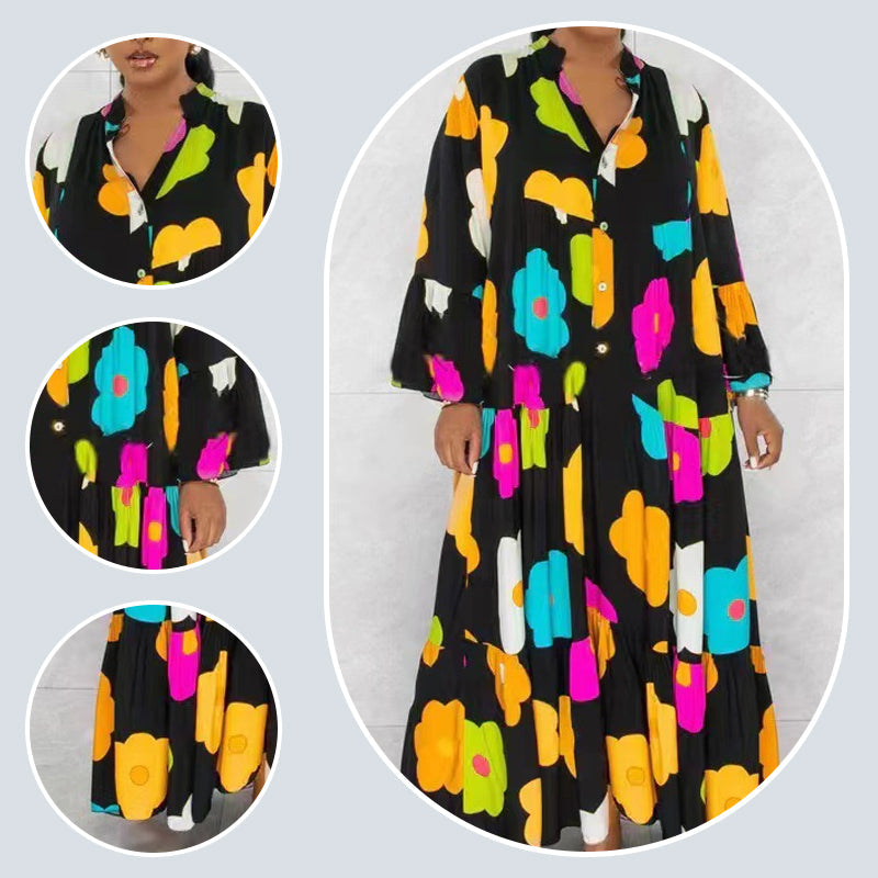 🌸Flower skirt-57% OFF🌸Retro Loose Long-Sleeved Pleated Long Dress