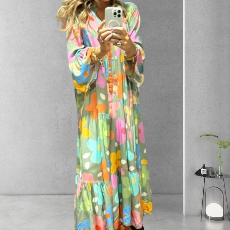 🌸Flower skirt-57% OFF🌸Retro Loose Long-Sleeved Pleated Long Dress