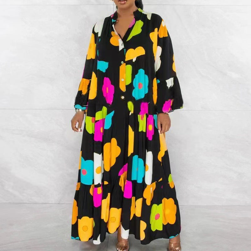 🌸Flower skirt-57% OFF🌸Retro Loose Long-Sleeved Pleated Long Dress