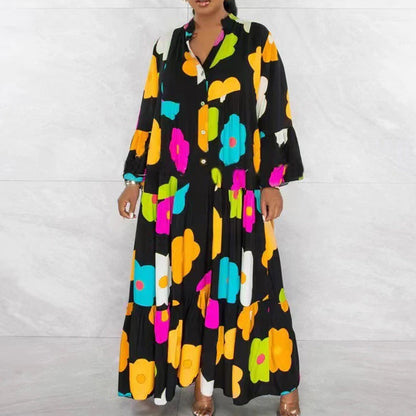 🌸Flower skirt-57% OFF🌸Retro Loose Long-Sleeved Pleated Long Dress