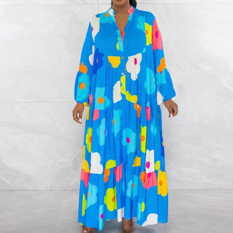 🌸Flower skirt-57% OFF🌸Retro Loose Long-Sleeved Pleated Long Dress