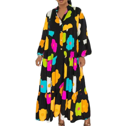 🌸Flower skirt-57% OFF🌸Retro Loose Long-Sleeved Pleated Long Dress