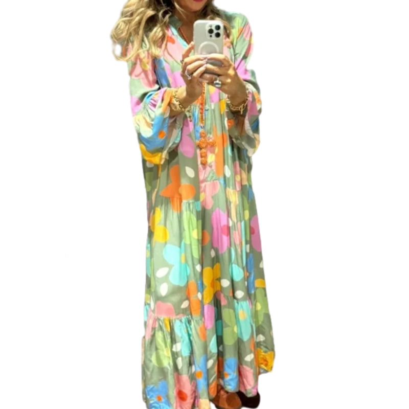 🌸Flower skirt-57% OFF🌸Retro Loose Long-Sleeved Pleated Long Dress