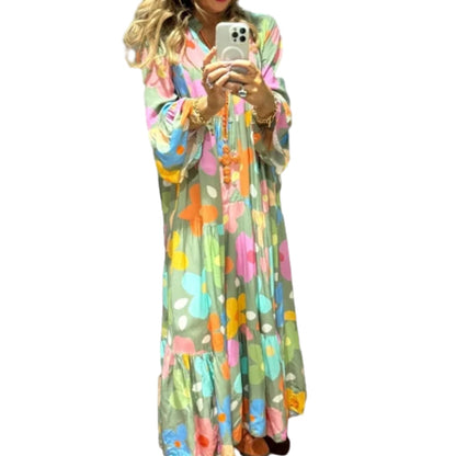 🌸Flower skirt-57% OFF🌸Retro Loose Long-Sleeved Pleated Long Dress