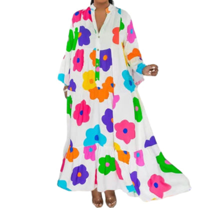 🌸Flower skirt-57% OFF🌸Retro Loose Long-Sleeved Pleated Long Dress